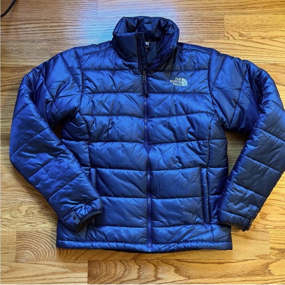 The North Face blue metallic puffer jacket size small